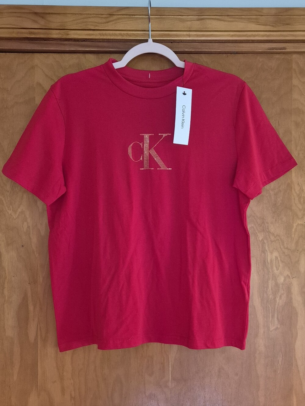 Calvin Klein Red Tee with Gold CK Logo